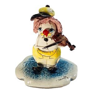 Vintage Signed ZamPiva Art Pottery Spagetti Musician Clown Italy 3.75